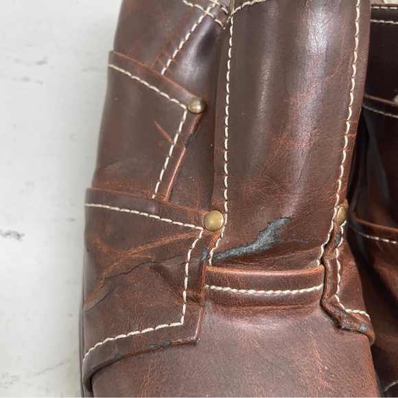 Vintage Soda Brown Chunky Leather Heel platform patchwork Womens US 9 Shoes Mule - Picture 4 of 14